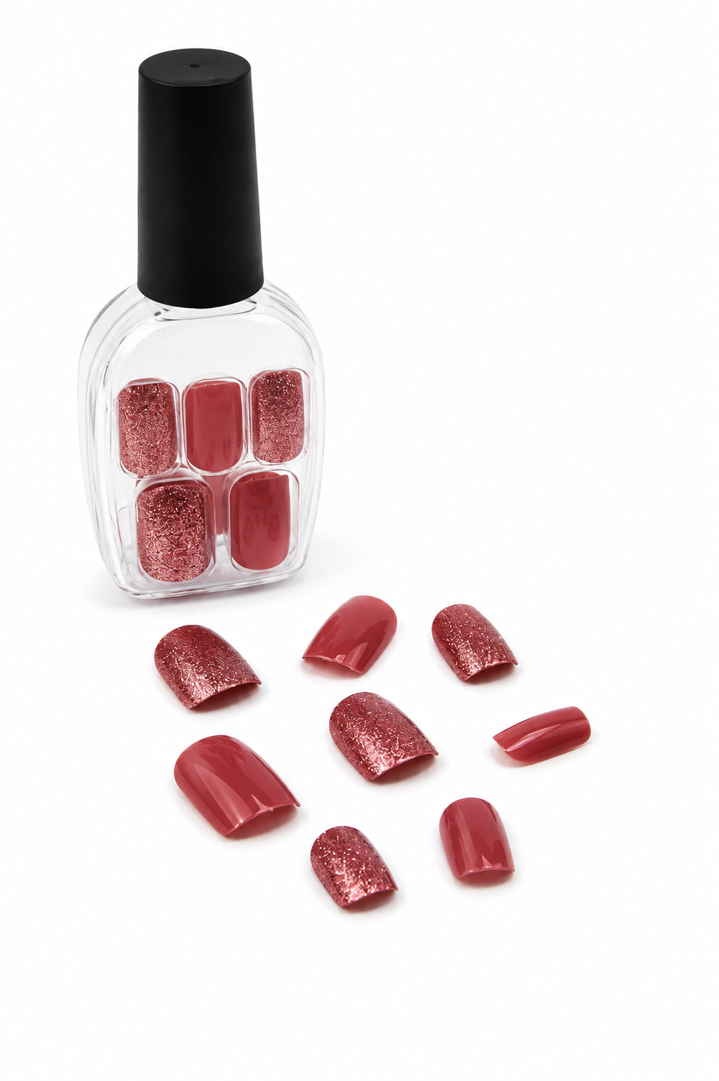 Red with Glitter Fake Nails