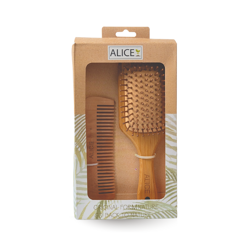 Wood brush comb set